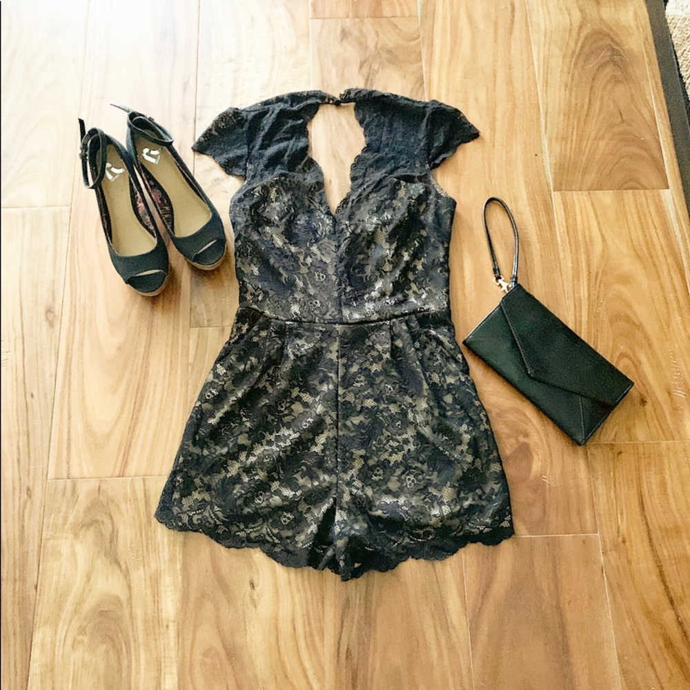 COPY - BEBE Black Lace Nude (Lining) Romper